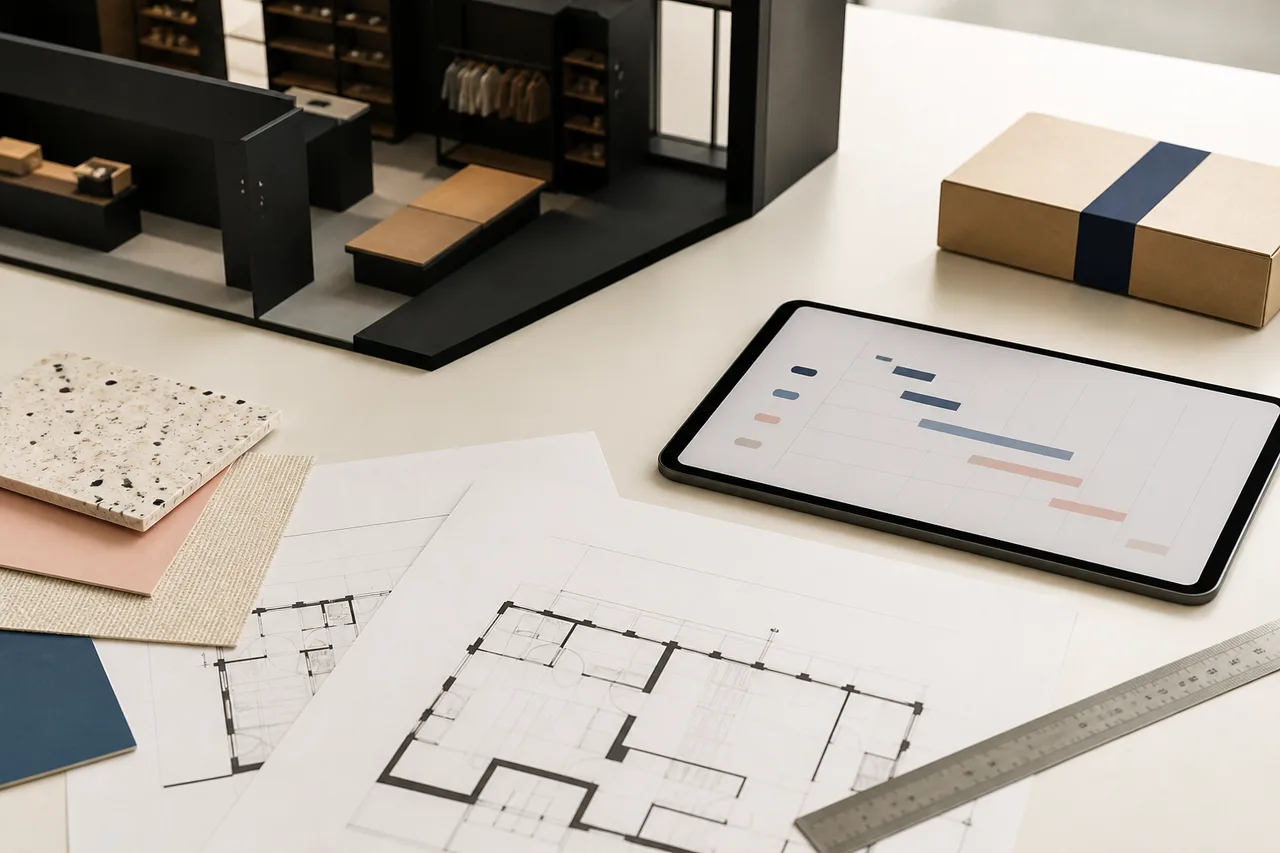Planeamento de operação comercial com projeto de espaço, materiais e ferramentas digitais